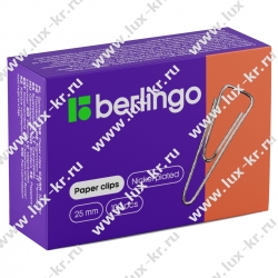 Скрепки 25мм, Berlingo, 100шт., никелированные треугольные, с отогнутым носиком BK2510n