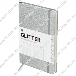 Ежедневник недатированный, А6, 136л., твердый переплет, диз. картон, BG "Glitter. Silver", серебристый, на резинке, карман DuA6_61222  Ежедневник недатированный, А6, 136л., твердый переплет, диз. картон, BG "Glitter. Silver", серебристый, на резинке, карман DuA6_61222