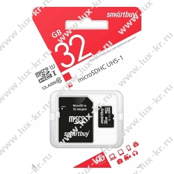 Флэш карта microSD 32GB SmartBuy microSDHC Class 10 с адаптером