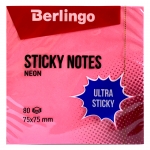 Самоклеящийся блок Berlingo "Ultra Sticky", 75*75мм, 80л, розовый неон