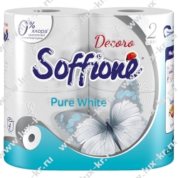 SОFFIONE Pure White Бумага туалетная Белая 2-х слойная, 4 рулона