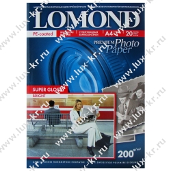 Бумага Lomond 200г/м,1-сторонняя, суперглянцевая, ярко-белая (Super Glossy Bright) микропористая, 20 листов, A4 (1101112)